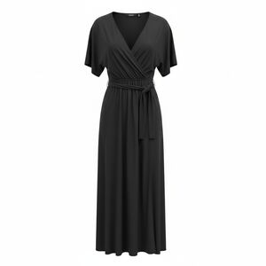 & Other Stories Black Faux Wrap midi Dress Flutter Sleeve Tie Waist Size 2